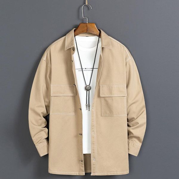 

men's casual shirts autumn winter long-sleeved shirt 2021 pure cotton thick loose trend solid color wild fashion outfit, White;black