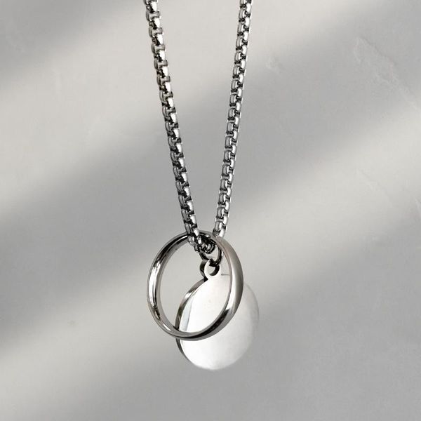 

pendant necklaces stainless steel coin round hoop necklace for women men fashion casual hip hop neck chain and jewelry, Silver