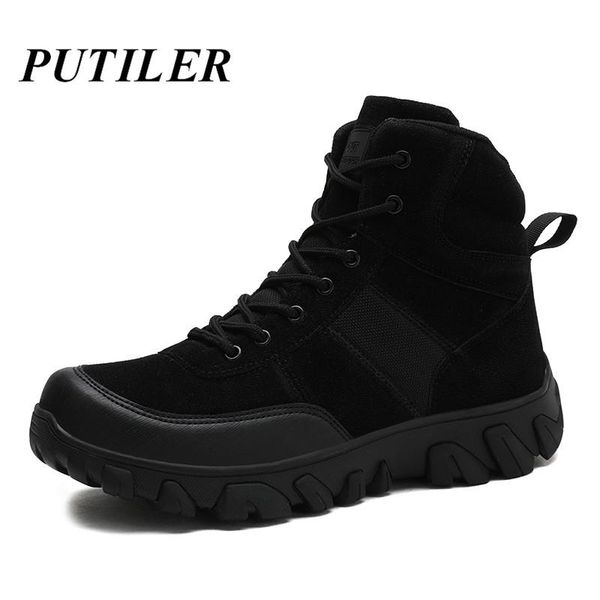 

boots ankle men cow leather tactical combat man army hunting hiking for creepers shoes casual outdoor sneakers, Black