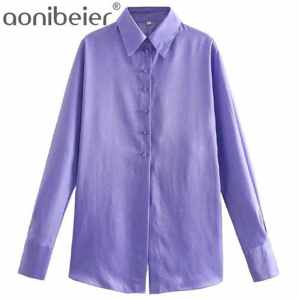 Mor Yaz Gömlek Moda Düğme Ön Raglan Kollu Oymak Dantelli Geri Kadınlar Rahat Uzun Tops Femme Chemises 210604
