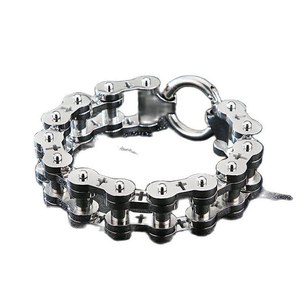 

link, chain cool fashion rock hip-hop creative hollow cross titanium steel bicycle bracelet for men accessories, Black