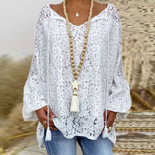 

knits autumn women elegant v-neck tassel print blouse shirts vintage lantern long sleeves ladies fashion casual loose blusas umqu s73c, White