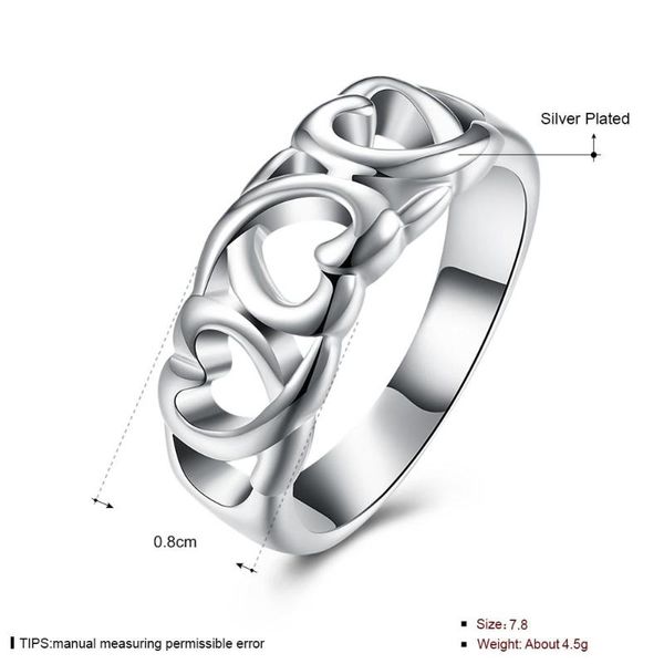 

sterling silver love heart-shaped ring heart-to-heart female engagement party wedding fashion charm jewelry cluster rings, Golden;silver