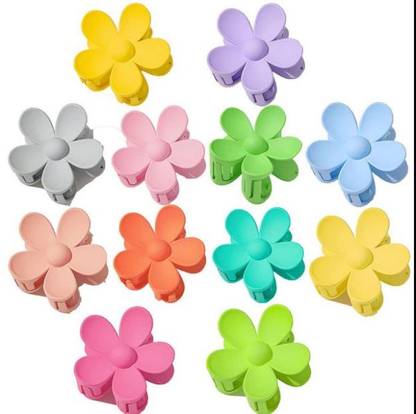 

2021 candy color plastic hairpin big flower shaped frosted hair claws for women hair accessories spring clip clamp crab, Slivery;white
