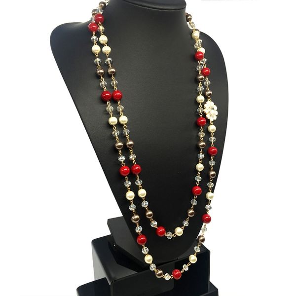 

cnaniya brand jewelry double layer beads imitation pearl long necklace fashion women collier de perles/collar perlas/joyas, Silver