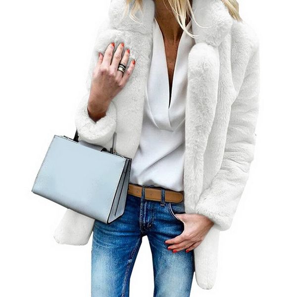 

winter solid color fashion dew point women's artificial fur coat outerwear women's luxury long-sleeved thick fluffy jacket jacket, Black