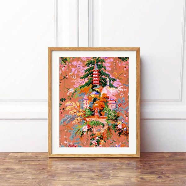 Wandaufkleber, Pfingstrosen, Kirschblüten, Chinoiserie, Kunst, Malerei, asiatisch, traditionell, Vintage, Illustration, Bild, Poster, Drucke, Dekor