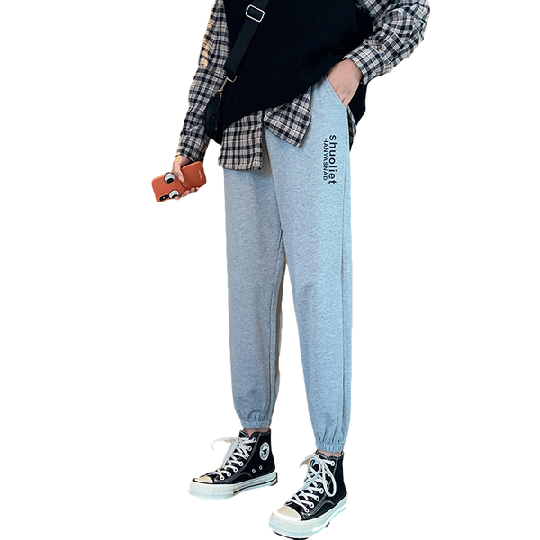 

autumn ankle length sweatpants trendy korean style harem pants ankle-tied jogging hip hop letters patchwork casual thin women's & capri, Black;white