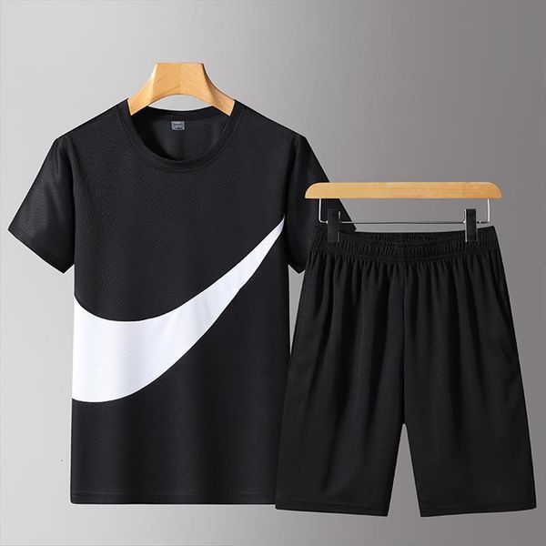 

summer t shirt and men tracksuits shorts suit casual two piece track field gym sportswear brand, Gray