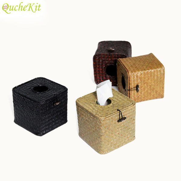 Vintage Handcraft Rattan Tissue Box Seagrass Tovagliolo Portavolo TESSUA Holder Roll Paper Paper Vimini Tessuto Tissue Box Organizer Home Decor