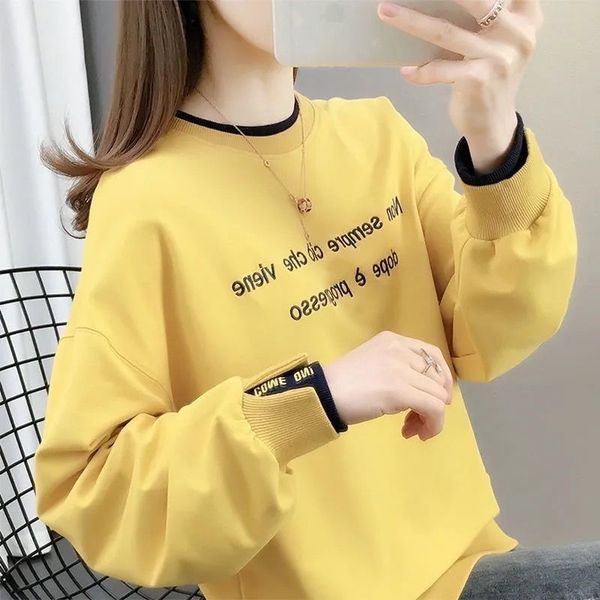 

cotton 2021 new women's sweater loose korean spring and autumn thin fake two-piece coat, Black