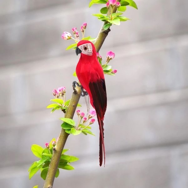 28 cm simulação artesanal papagaio papagaio penas jardim decorações estátuas esculturas .macaw jardim gramado ornamento animal pássaro prop