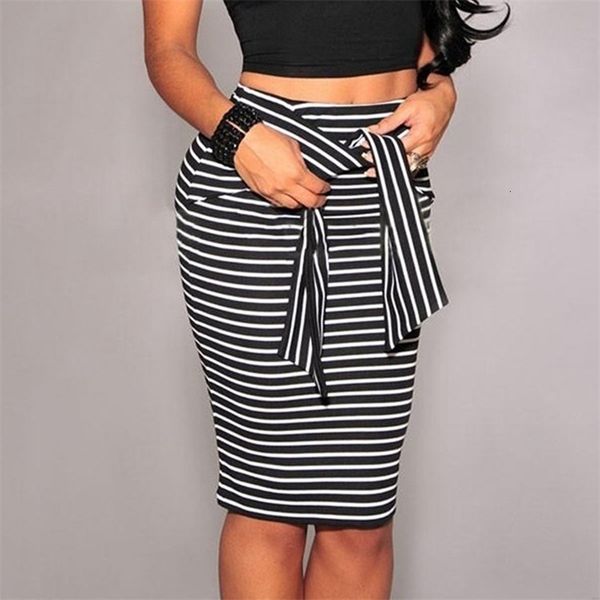 

skirts european and american summer women's stripes high waist hip bow skirt iiup, Black