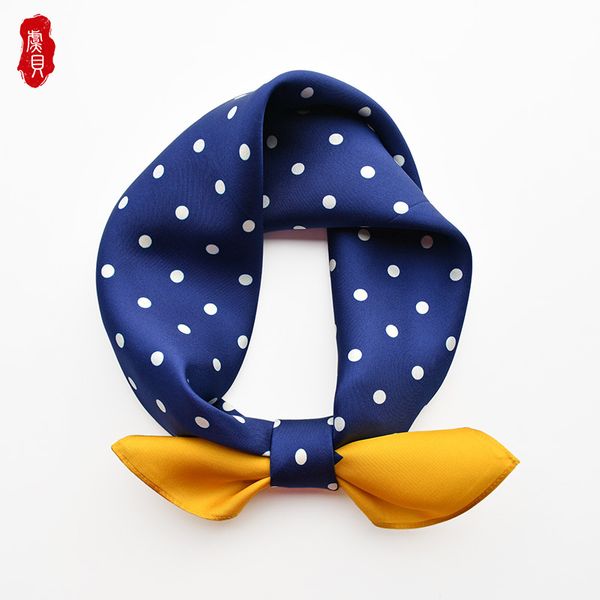 Retro blu 100% donne vere sciarpe stampate dot sciarpa per capelli in seta naturale 65cm fascia lusso signora regalo scialle giallo primavera
