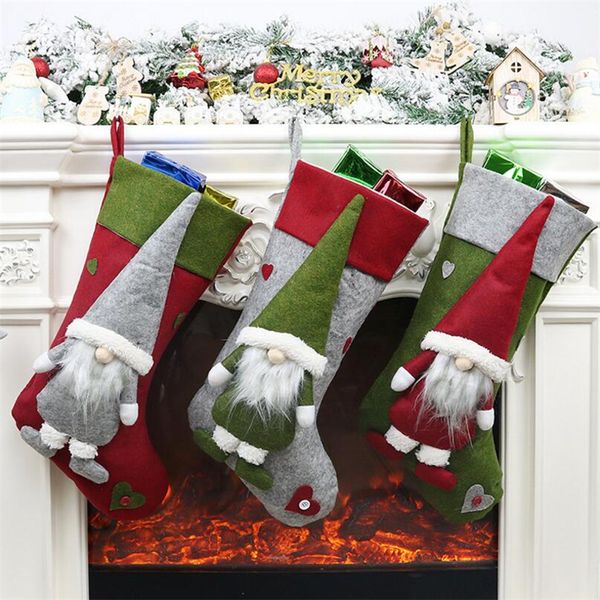 

Christmas Gift Socks Plush Christmas Santa Stocking With Hanging Rope For Xmas Tree Ornament Decorations Gift EEC2702