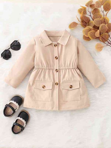 

baby flap pocket button front coat she, Blue;gray