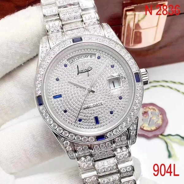 

iced out watch silver date-just- full diamonds bezel sapphire glass automatic winding eta 3255movement 1:1 rol-xe wristwatches, Slivery;brown