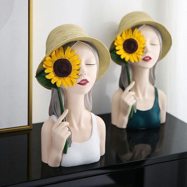 

nordic resin sunflower girl statues ornaments home decoration accessories dining table sculpture furnishings crafts wedding gift decorative