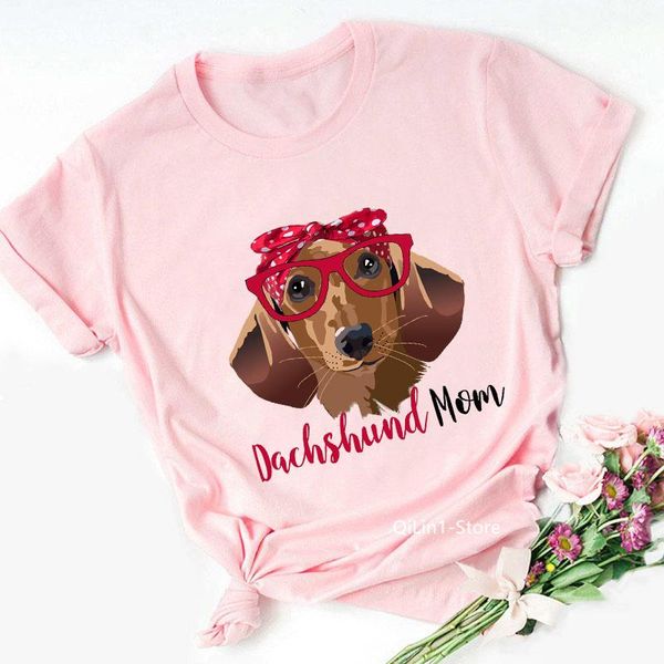 

women's t-shirt pink dachshund mom graphic t shirts women summer vintage tshirt dog lover tees girls casual short sleeve streetwear, White