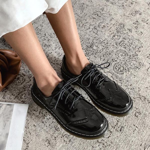 

dress shoes ymechic spring casual brogue oxford woman vintage wine red black low heels pumps lace up platform chunky heel