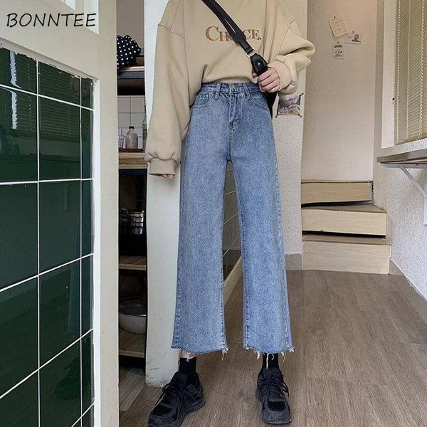 

women's jeans wide leg women bf style harajuku basic spring denim ladies trouser college casual trendy all-match ankle-length femme jea, Blue