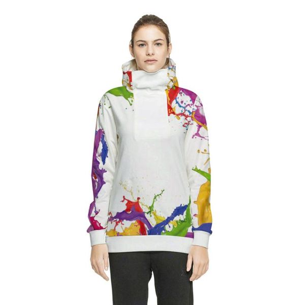 

gym clothing women sweater white loose athleisure hoodies action painting sportwear side by zipper hooded sweatshirt running cycling pullove, White;black
