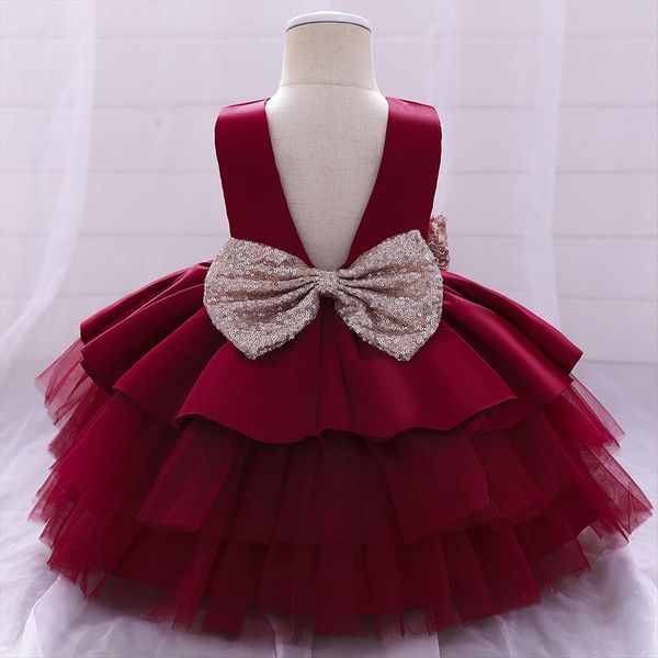 

summer baby girls princess solid girl dresses big bowknot sleeveless backless lace ruffles tutu 0 4y, Red;yellow