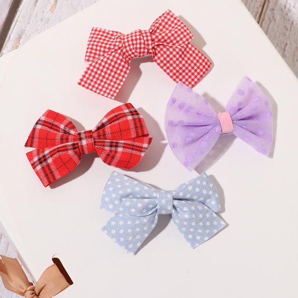 

5pcs /set hair clips girls bowknot cute baby children hairpins plaid print barrette hairpin kids headwear accessories, Slivery;white
