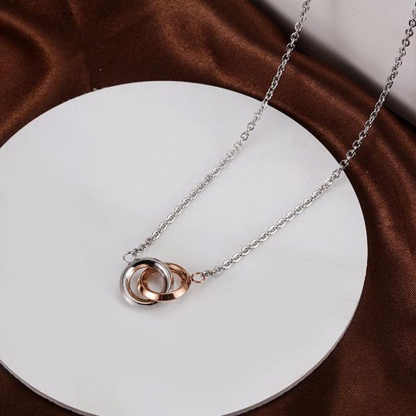 

chains necklace female 2021 fashion double ring color light luxury pendant chain type male and couples commemorative gift, Silver