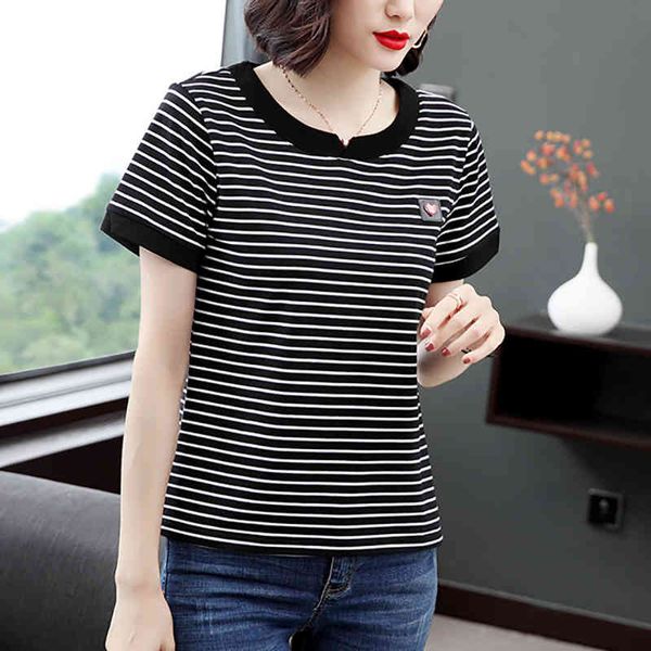 

women's t-shirt shintimes striped women short sleeve summer 2021cotton new korean style plus size womens clothing tee shirt femme 3fud, White