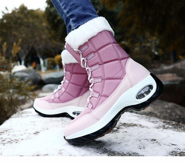 

boots winter women keep warm mid-calf snow lace-up comfortable ladies chaussures femme, Black