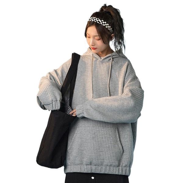 

women's hoodies & sweatshirts hanlu clothing autumn winter waffle hoodie loose and versatile fashion coat clothes for teens matching, Black