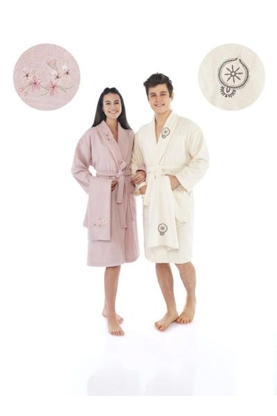 

llemon sakura embroidered family bathrobe towel set