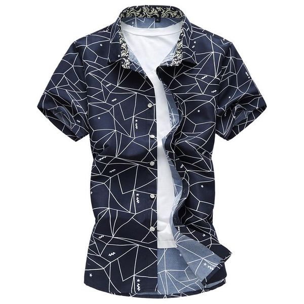 

men's casual shirts 2021 summer men shirt fashion plaid printing male short sleeve large size brand clothing 5xl 6xl 7xl, White;black