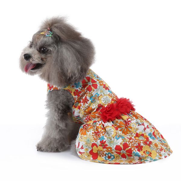 Vestuário De Cão Primavera e Verão Vestido De Flores Dos Cães Vestidos De Amor Cat Cat Cachorrinho 19 Estilos 4 Tamanhos