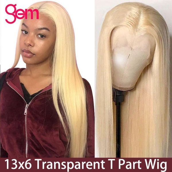

lace front wig straight blonde human hair for women brazilian remy 613 hd t part transparent wigs1, Black;brown