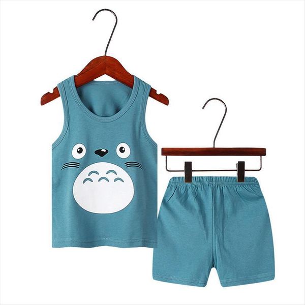 

summer cute carton casual baby boys girls vest shorts sleeveless boy clothes sets pure cotton o neck, White