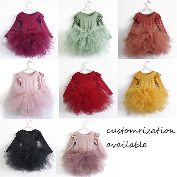 

girl's dresses 0-10y princess toddlers baby girls dress long sleeve lace solid tutu mini dancees tulle party stage performance costume, Red;yellow