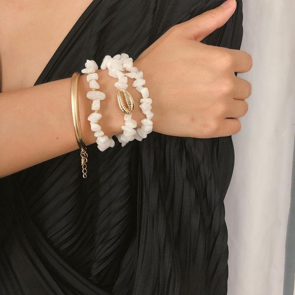 

multilayer retro pine minimalist ethnic shell elbow bracelet set for women fashion jewelry accessories link, chain, Black