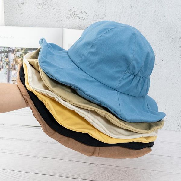 

wide brim hats 2021 spring summer cotton bucket hat sunscreen panama man woman fedoras outdoor fisherman beach cap, Blue;gray