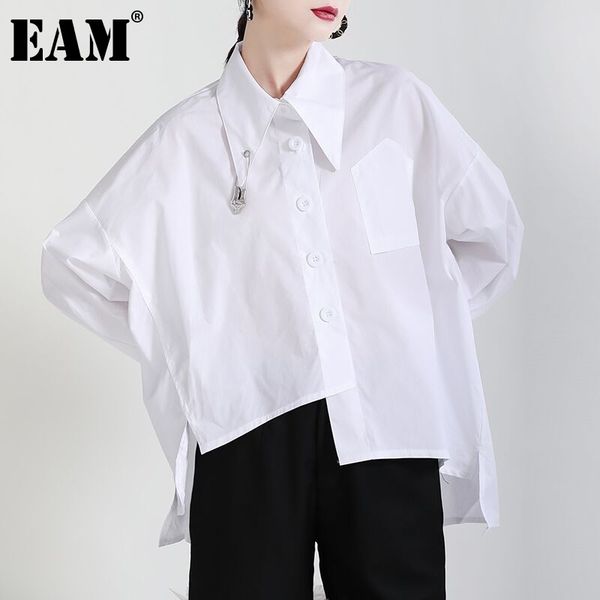 

[eam] women white irregular back vent big size blouse lapel long sleeve loose fit shirt fashion spring autumn 1dd7016 21512