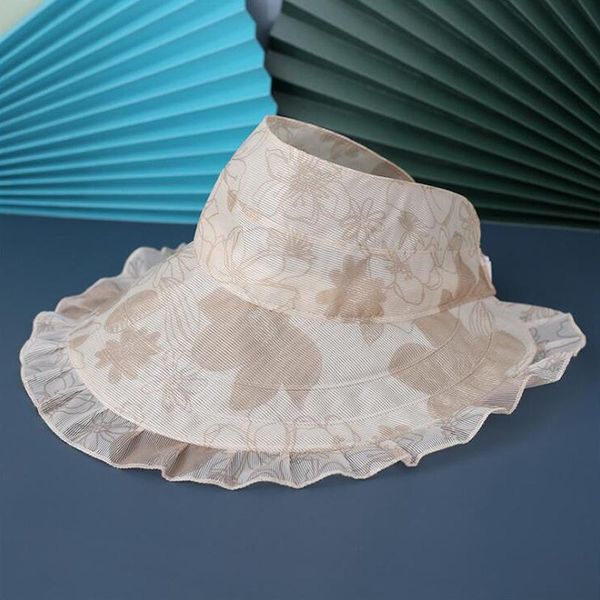 

wide brim hats tianyin women's spring,summer,fall lace sun hat foldable large-edge sunscreen empty all-match skirt printed beach, Blue;gray