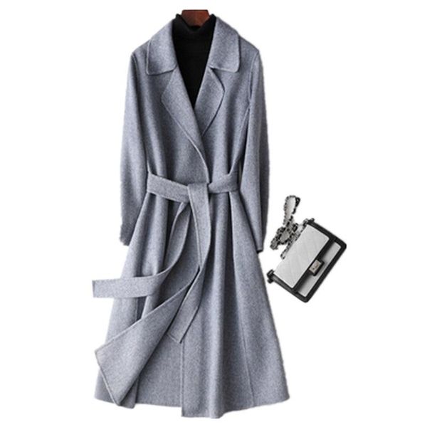 

women's wool & blends winter 2021 woman coat woolen long double-faced cashmere female en, Black