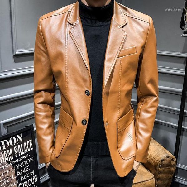 

men's fur & faux men leather jacket coats jackets solid color suit long sleeve lapel blazer and, Black