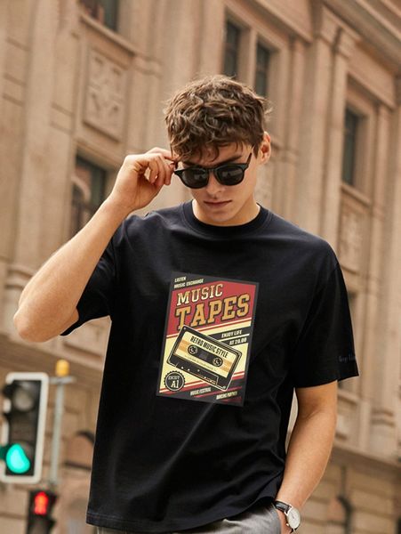 

men graphic print round neck t-shirt f5zw#, White;black