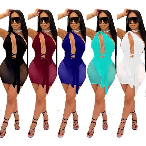 

chiclover plus size women clothing wholesale items sleeveless backless bodycon dress bandage mesh nightclub es 211029, Black