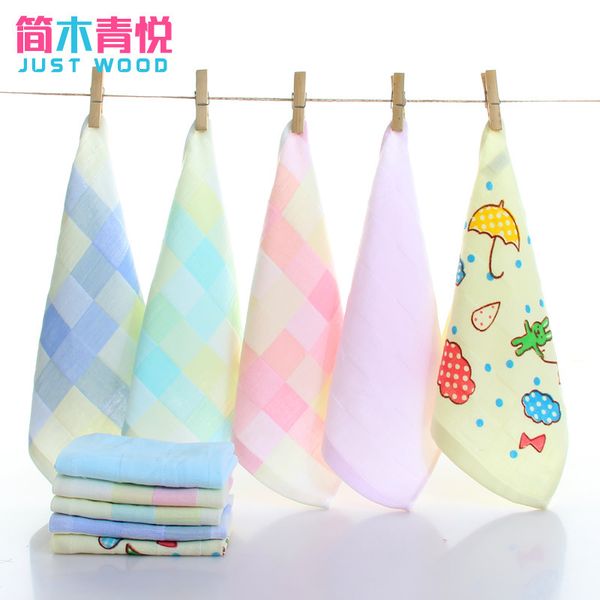 

double layer baby two-layer small nursery children's shop gift color lattice square towel, Blue;white