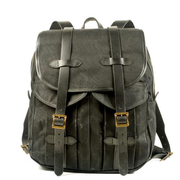 

backpack american retro handmade casual oil wax canvas stitching leather outdoor travel mountaineering bag