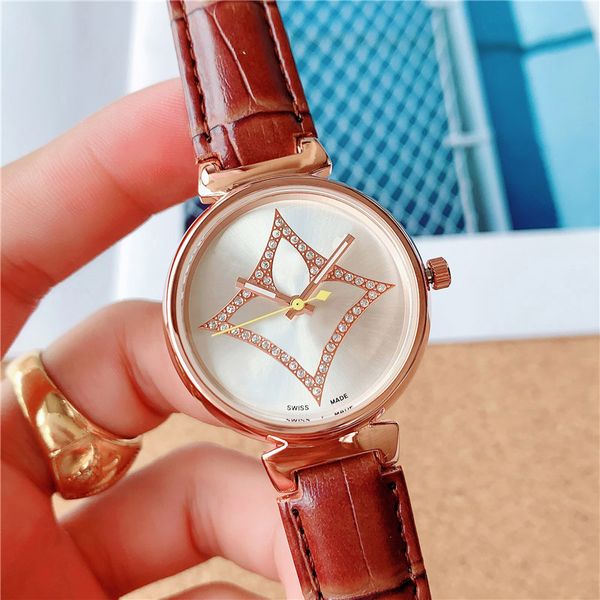 

brand watch women girl crystal flower style leather strap quartz wrist watches l22270a, Slivery;brown
