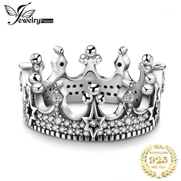 

cluster rings jewelrypalace vintage gothic cubic zirconia tiara crown ring 925 sterling silver for women jewelry making fashion1, Golden;silver